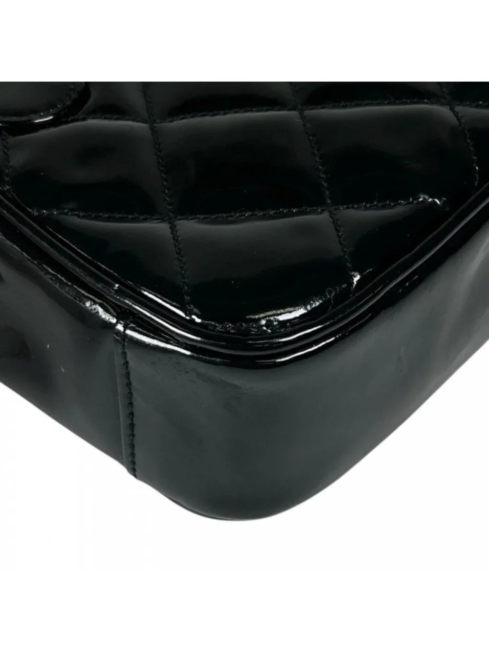 Chanel Shoulder Bag Quilted Enamel Black Gold